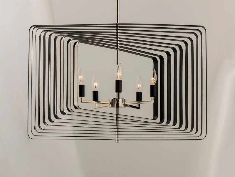 Maxim 28677PNBK Five Light Pendant, Polished Nickel / Black