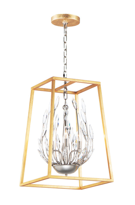 Maxim 32404BCPNGL Four Light Pendant, Polished Nickel / Gold Leaf
