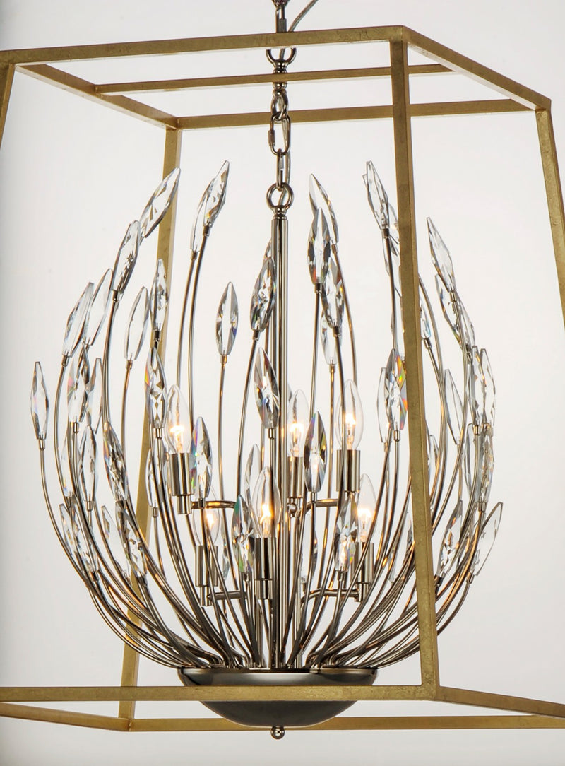 Maxim 32406BCPNGL Six Light Pendant, Polished Nickel / Gold Leaf