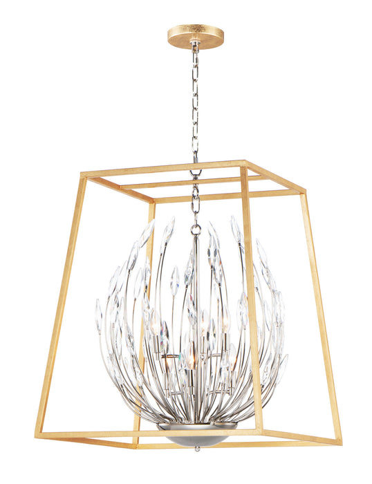 Maxim 32406BCPNGL Six Light Pendant, Polished Nickel / Gold Leaf