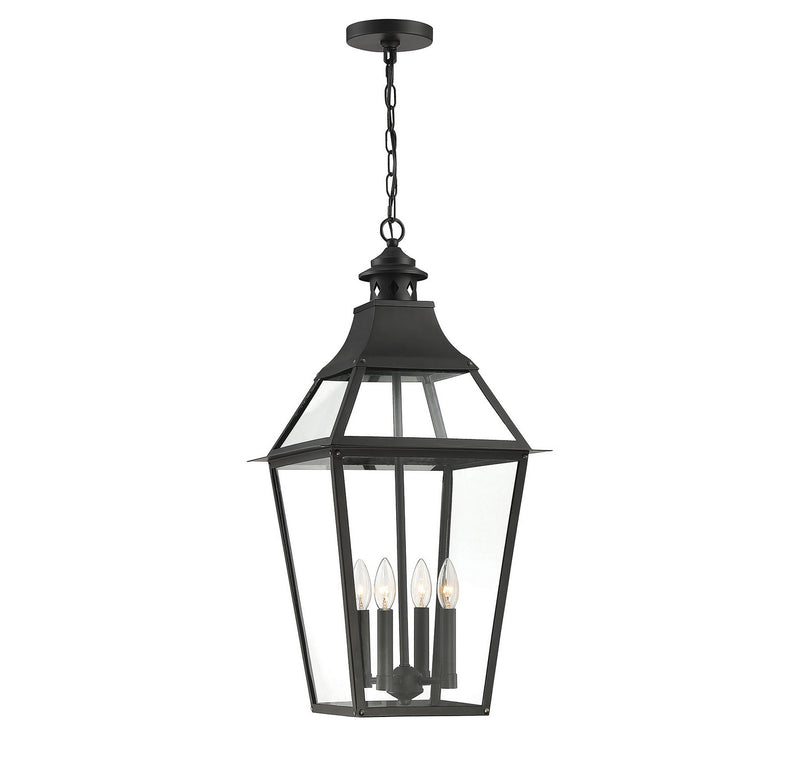 Savoy House 5-723-153 Four Light Outdoor Pendant, Black with Gold Highlights