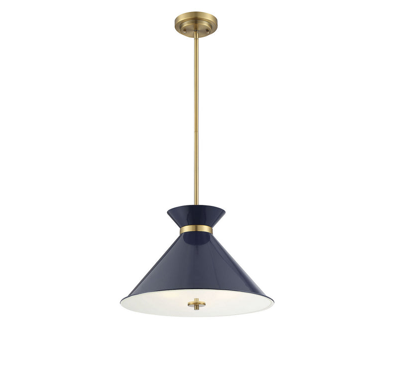 Savoy House 7-2416-3-161 Three Light Pendant, Navy Blue with Brass Accents