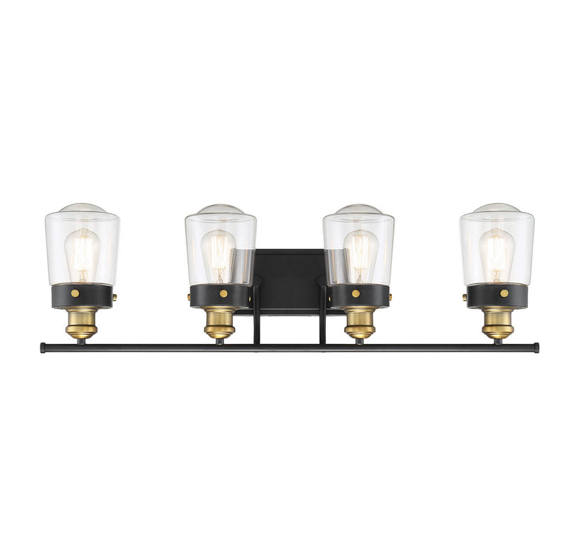Savoy House 8-2069-4-51 Four Light Bath Bar, Vintage Black with Warm Brass
