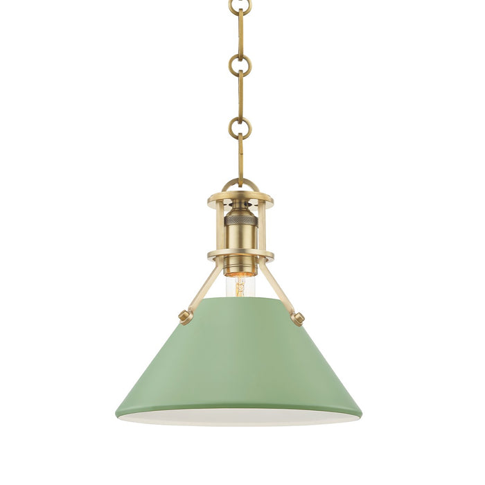 Hudson Valley MDS351-AGB/LFG One Light Pendant, Aged Brass/Leaf Green Combo
