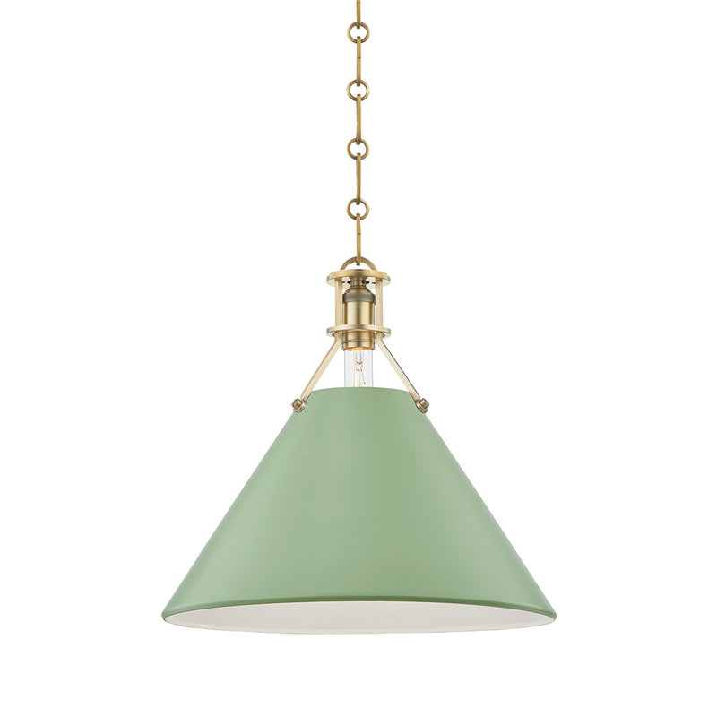 Hudson Valley MDS352-AGB/LFG One Light Pendant, Aged Brass/Leaf Green Combo