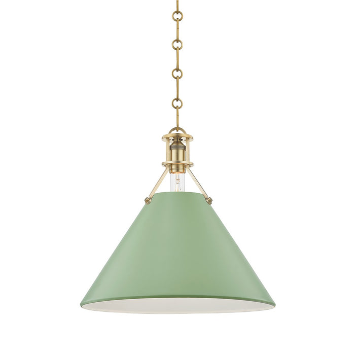 Hudson Valley MDS352-AGB/LFG One Light Pendant, Aged Brass/Leaf Green Combo