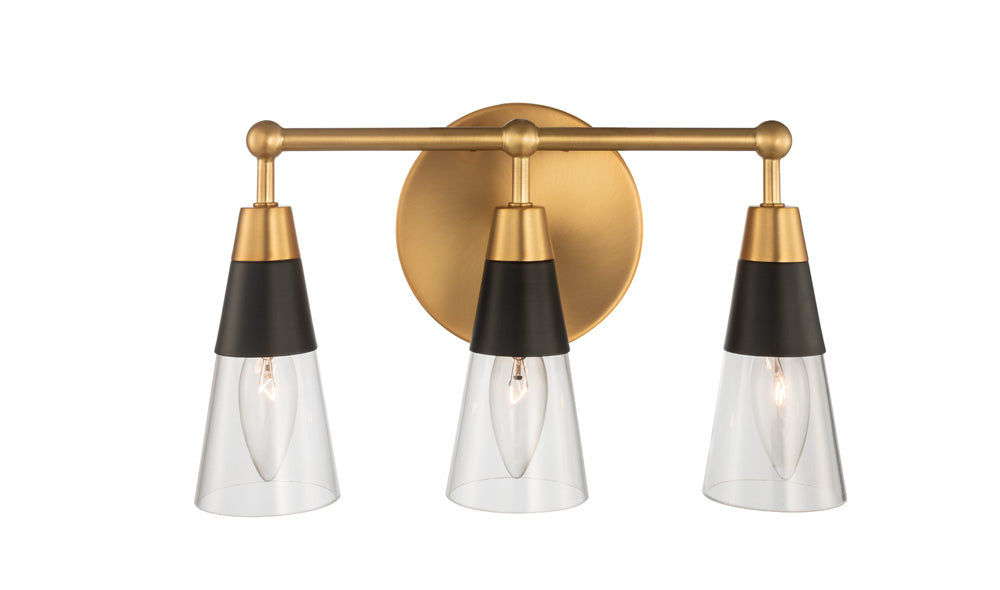 Kalco 513133BNB Three Light Bath, Matte Black w New Brass