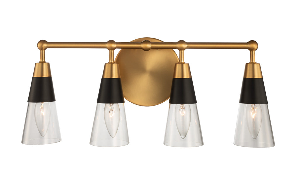 Kalco 513134BNB Four Light Bath, Matte Black w New Brass