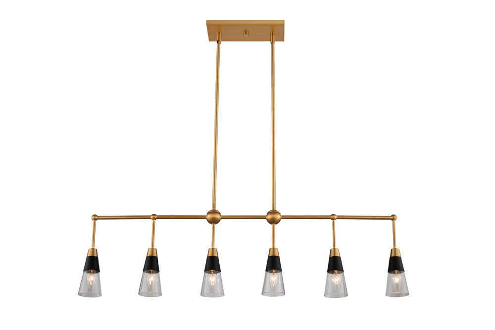 Kalco 513161BNB Six Light Island Pendant, Matte Black w New Brass