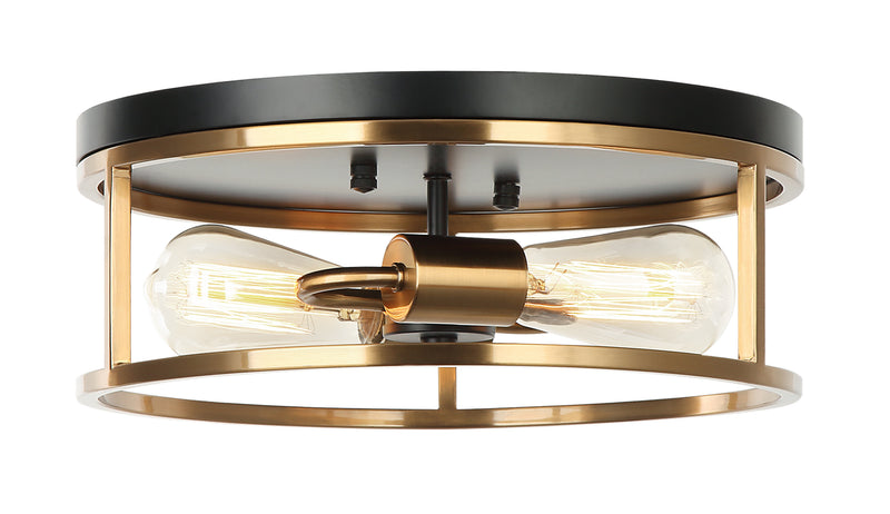 Matteo Lighting M15502BKAG Two Light Flush Mount, Black & Aged Gold Brass
