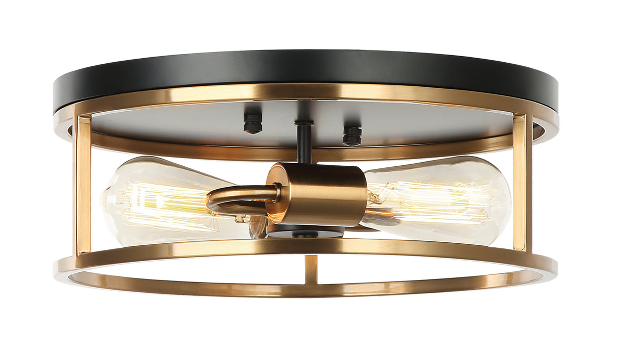 Matteo Lighting M15502BKAG Two Light Flush Mount, Black & Aged Gold Brass