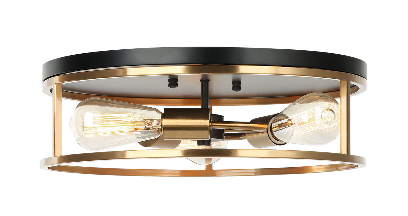 Matteo Lighting M15503BKAG Three Light Ceiling Mount, Black & Aged Gold Brass