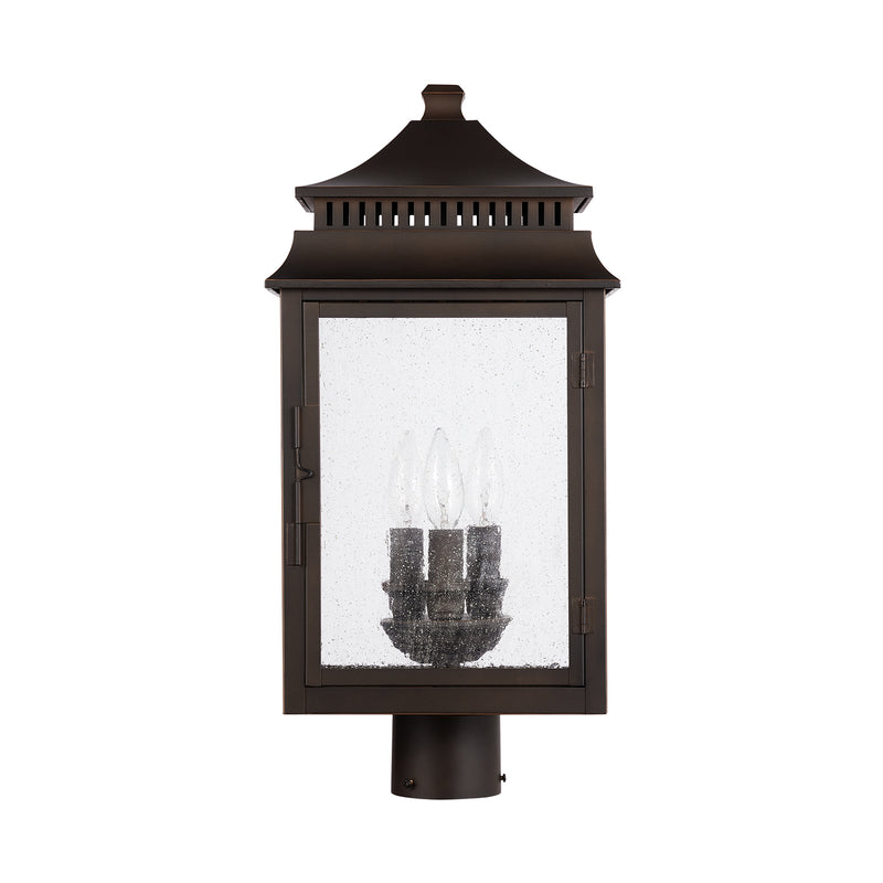 Capital Lighting 936932OZ Three Light Outdoor Post Lantern, Oiled Bronze