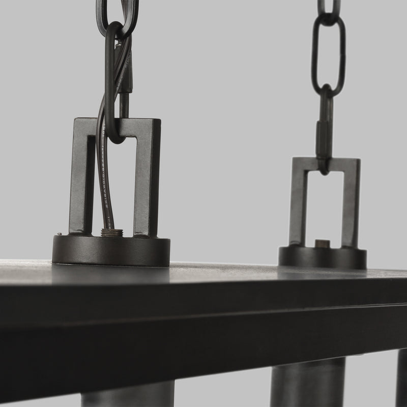 Visual Comfort Studio CO1214HTCP Four Light Outdoor Linear Chandelier, Heritage Copper