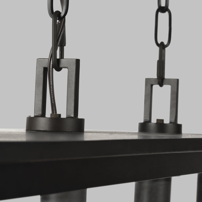 Visual Comfort Studio CO1214HTCP Four Light Outdoor Linear Chandelier, Heritage Copper