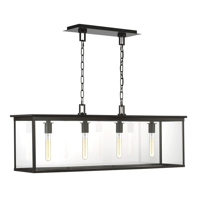 Visual Comfort Studio CO1214HTCP Four Light Outdoor Linear Chandelier, Heritage Copper