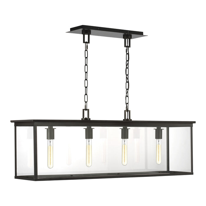 Visual Comfort Studio CO1214HTCP Four Light Outdoor Linear Chandelier, Heritage Copper