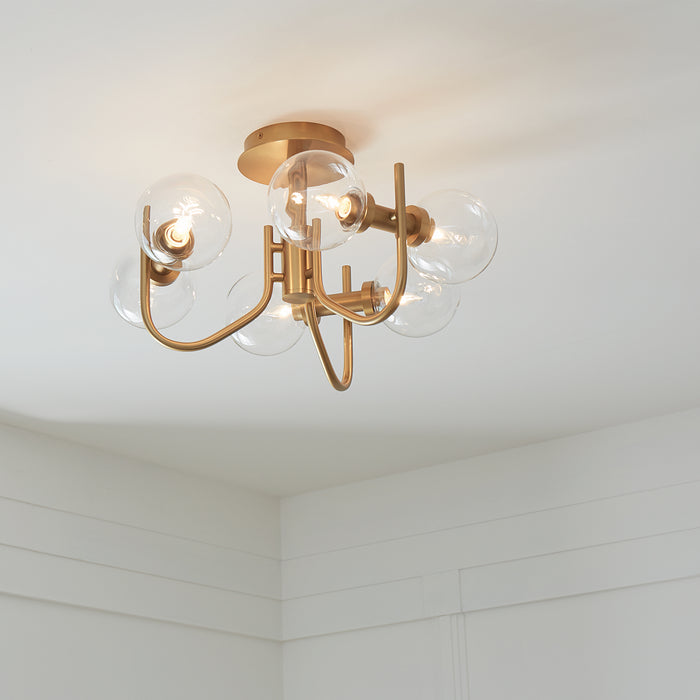 Visual Comfort Studio EF1036BBS Six Light Semi-Flush Mount, Burnished Brass