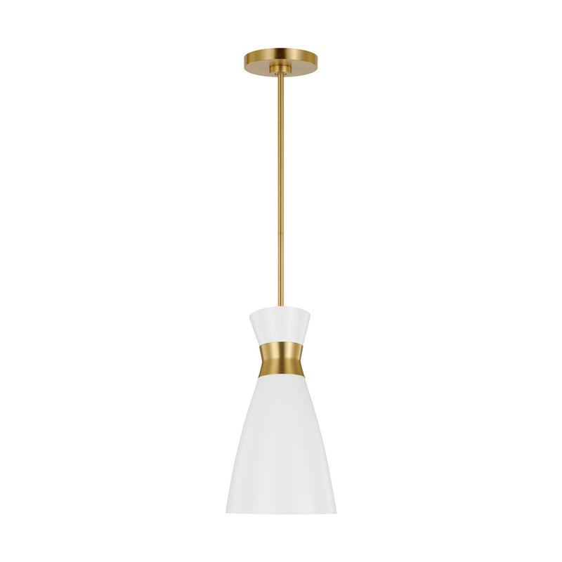 Visual Comfort Studio EP1221MWTBBS One Light Pendant, Matte White and Burnished Brass