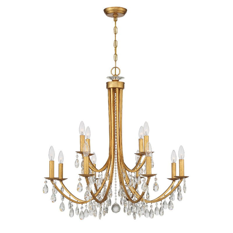 Crystorama 8829-GA-CL-MWP 12 Light Chandelier, Antique Gold