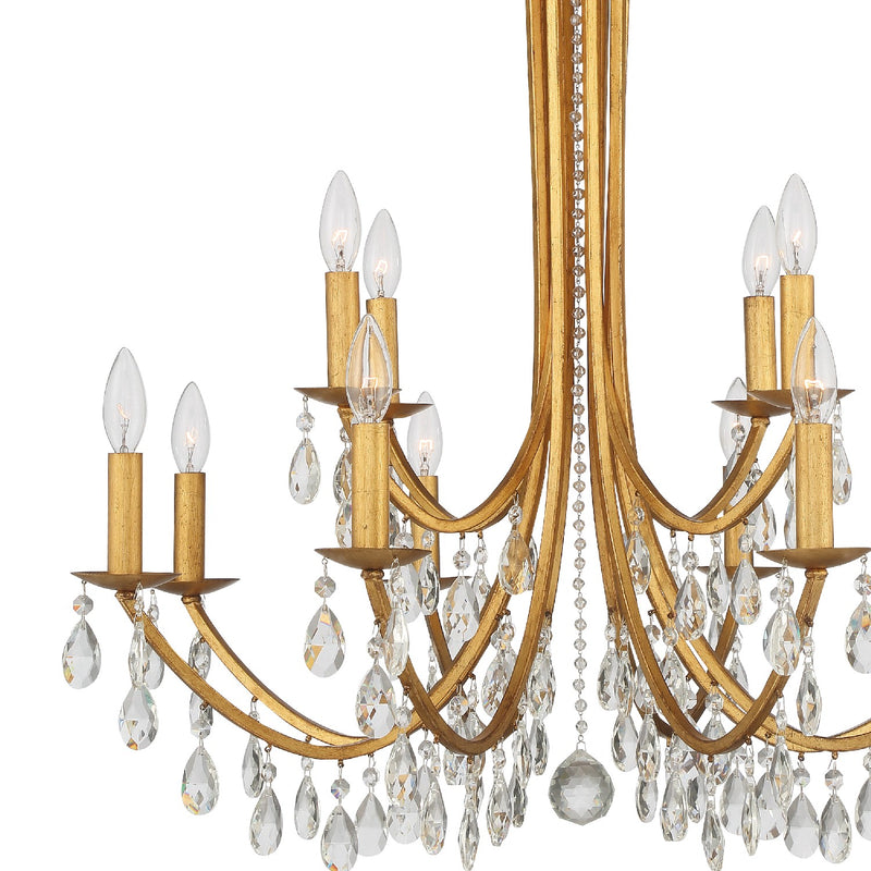 Crystorama 8829-GA-CL-MWP 12 Light Chandelier, Antique Gold