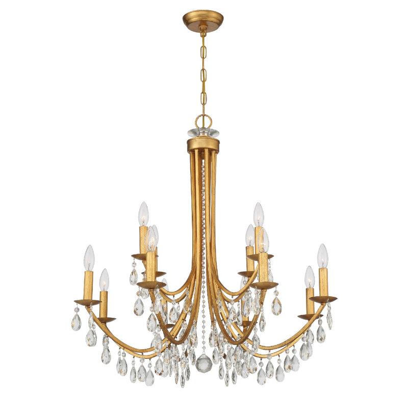 Crystorama 8829-GA-CL-MWP 12 Light Chandelier, Antique Gold