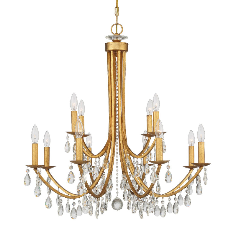 Crystorama 8829-GA-CL-MWP 12 Light Chandelier, Antique Gold