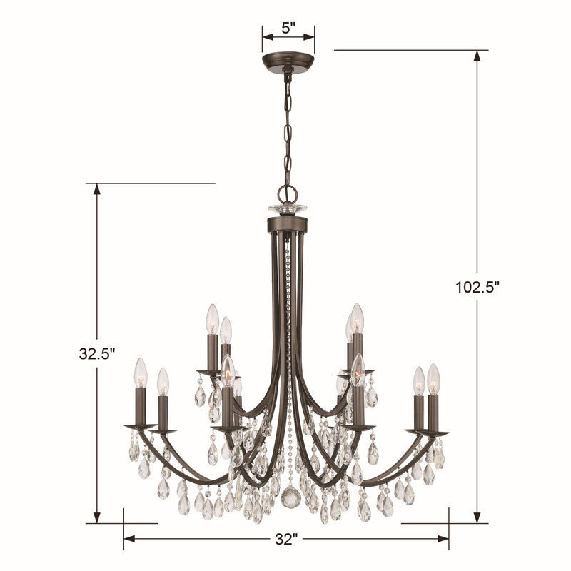 Crystorama 8829-VZ-CL-MWP 12 Light Chandelier, Vibrant Bronze