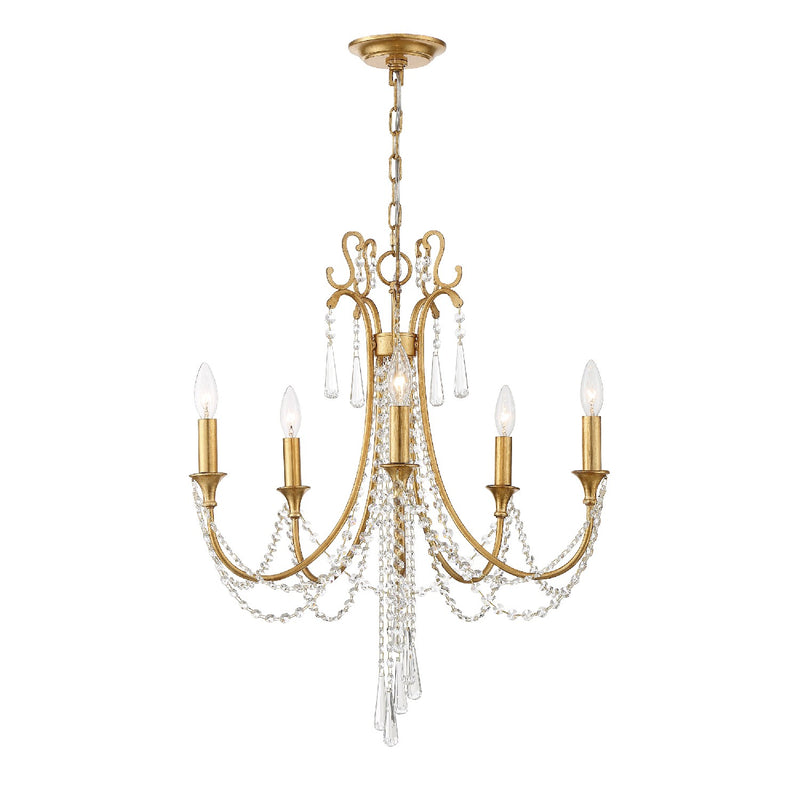 Crystorama ARC-1905-GA-CL-MWP Five Light Chandelier, Antique Gold