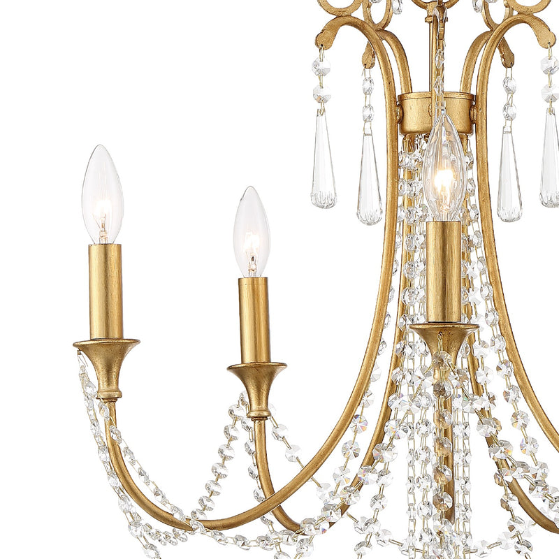 Crystorama ARC-1905-GA-CL-MWP Five Light Chandelier, Antique Gold