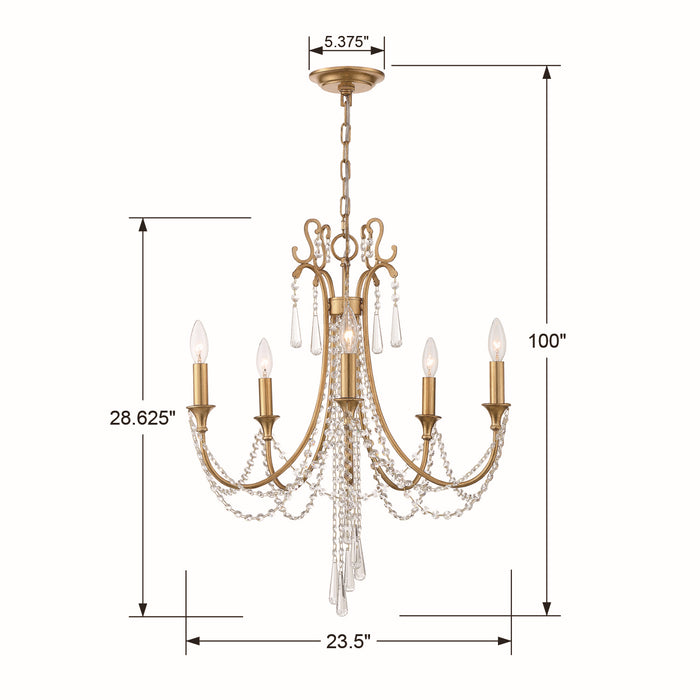 Crystorama ARC-1905-GA-CL-MWP Five Light Chandelier, Antique Gold