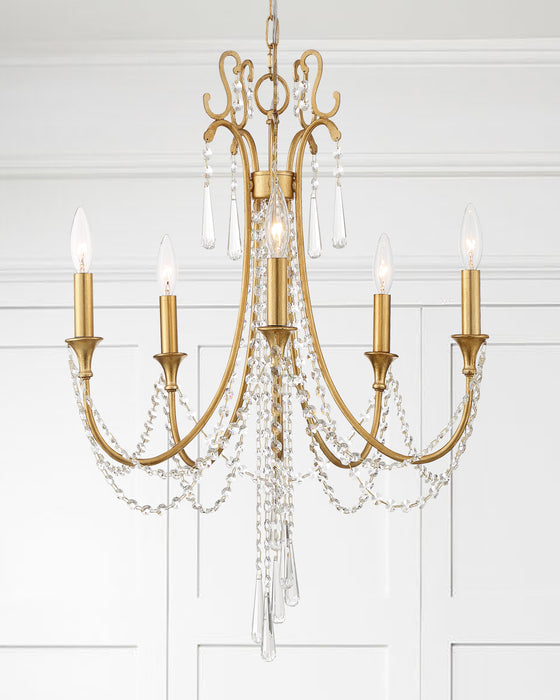 Crystorama ARC-1905-GA-CL-MWP Five Light Chandelier, Antique Gold