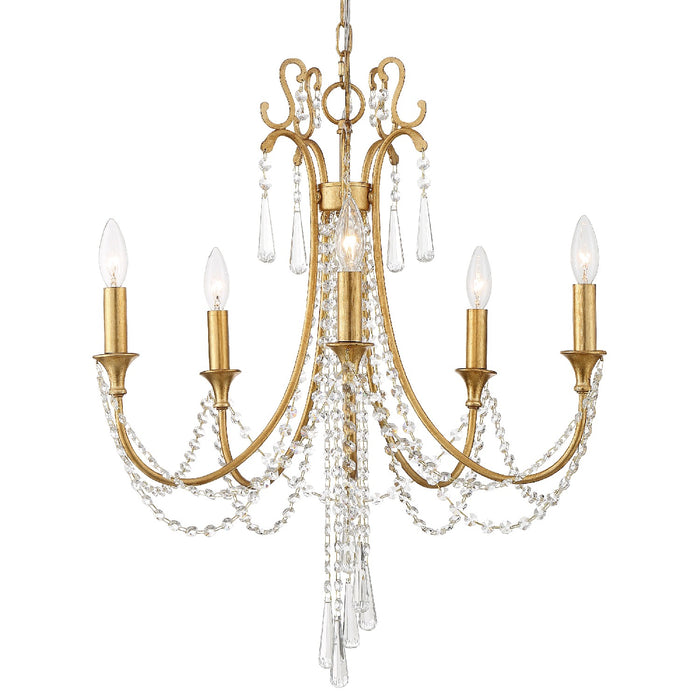 Crystorama ARC-1905-GA-CL-MWP Five Light Chandelier, Antique Gold