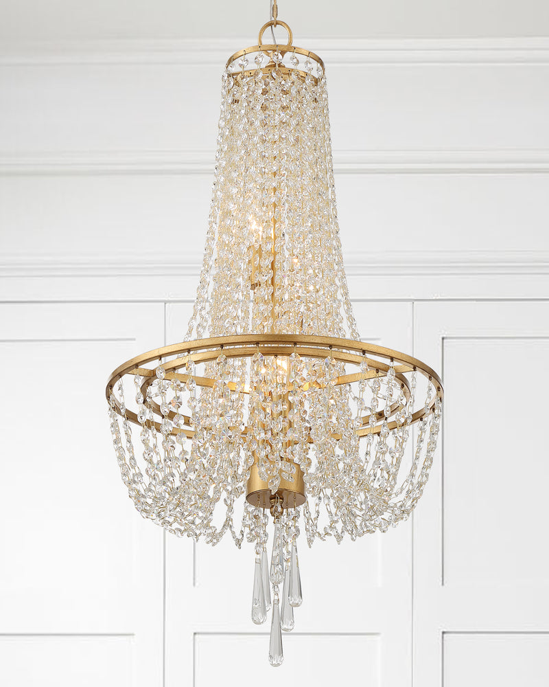 Crystorama ARC-1907-GA-CL-MWP Four Light Chandelier, Antique Gold