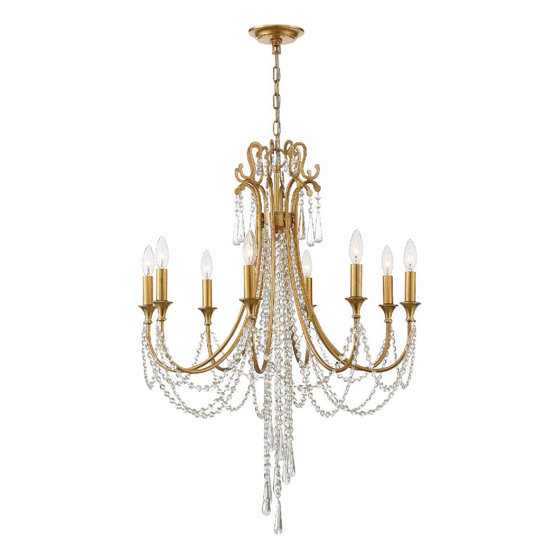 Crystorama ARC-1908-GA-CL-MWP Eight Light Chandelier, Antique Gold