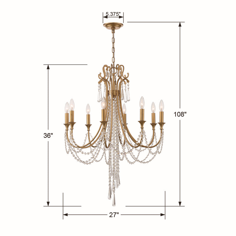 Crystorama ARC-1908-GA-CL-MWP Eight Light Chandelier, Antique Gold
