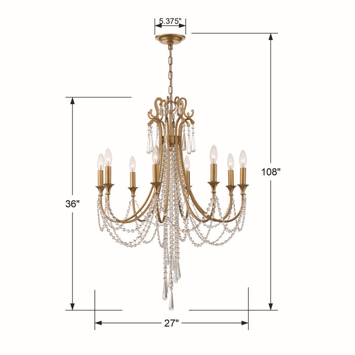 Crystorama ARC-1908-GA-CL-MWP Eight Light Chandelier, Antique Gold
