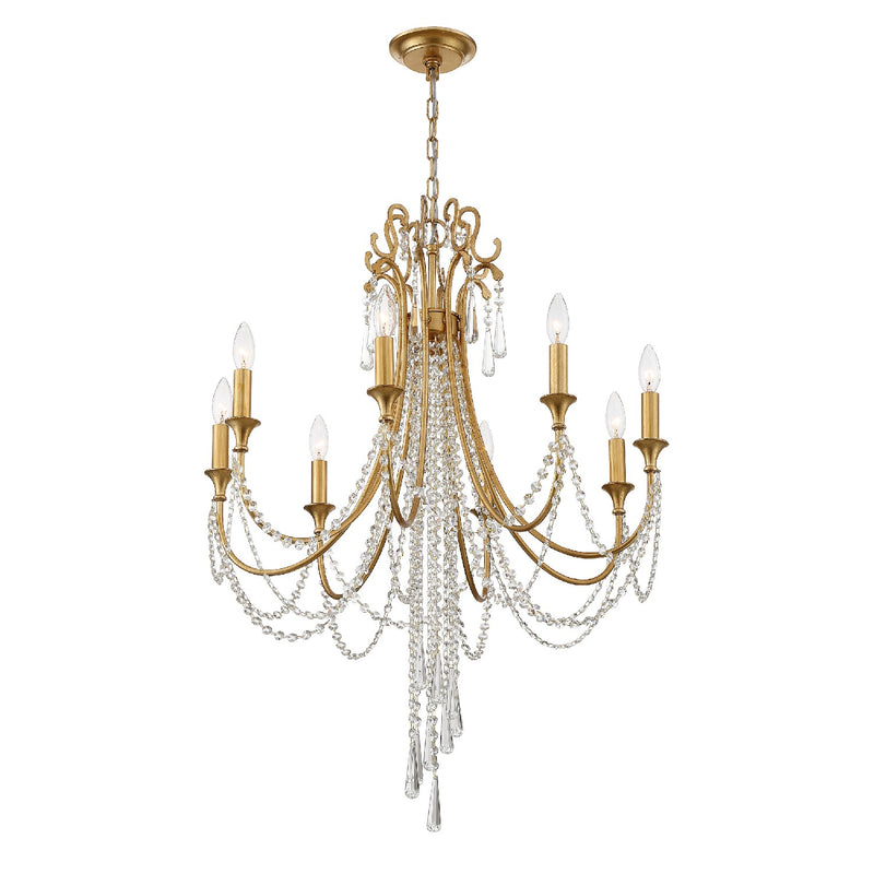 Crystorama ARC-1908-GA-CL-MWP Eight Light Chandelier, Antique Gold