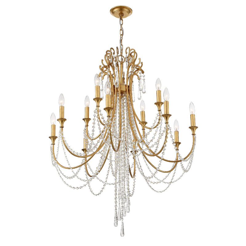 Crystorama ARC-1909-GA-CL-MWP 12 Light Chandelier, Antique Gold