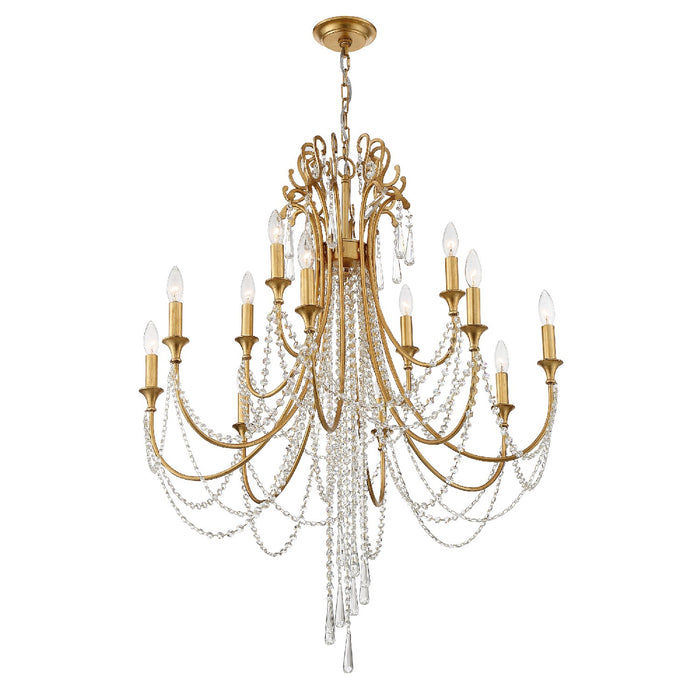 Crystorama ARC-1909-GA-CL-MWP 12 Light Chandelier, Antique Gold