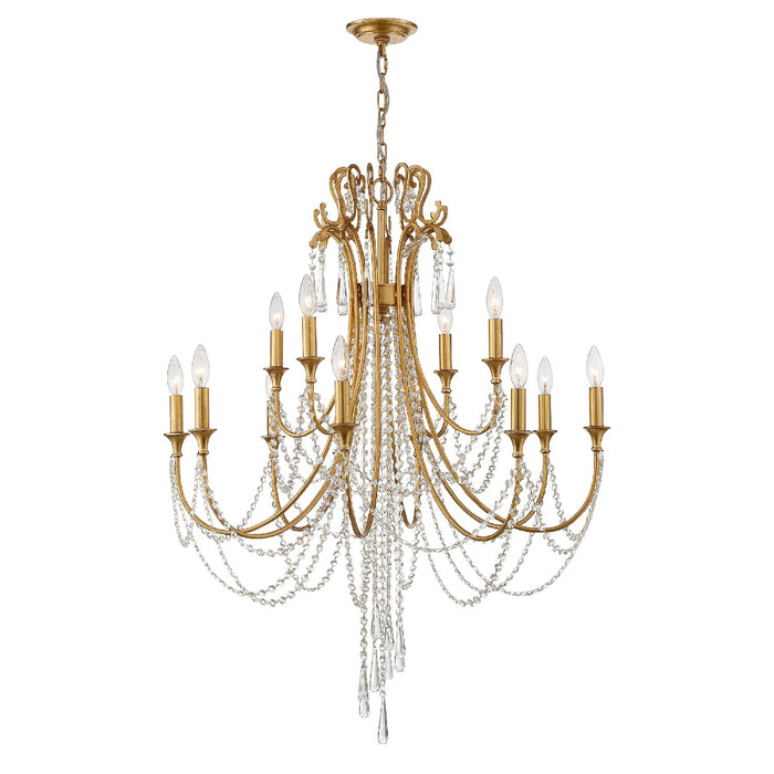 Crystorama ARC-1909-GA-CL-MWP 12 Light Chandelier, Antique Gold
