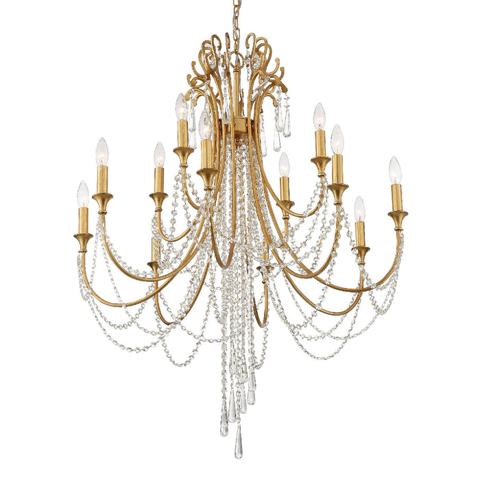 Crystorama ARC-1909-GA-CL-MWP 12 Light Chandelier, Antique Gold