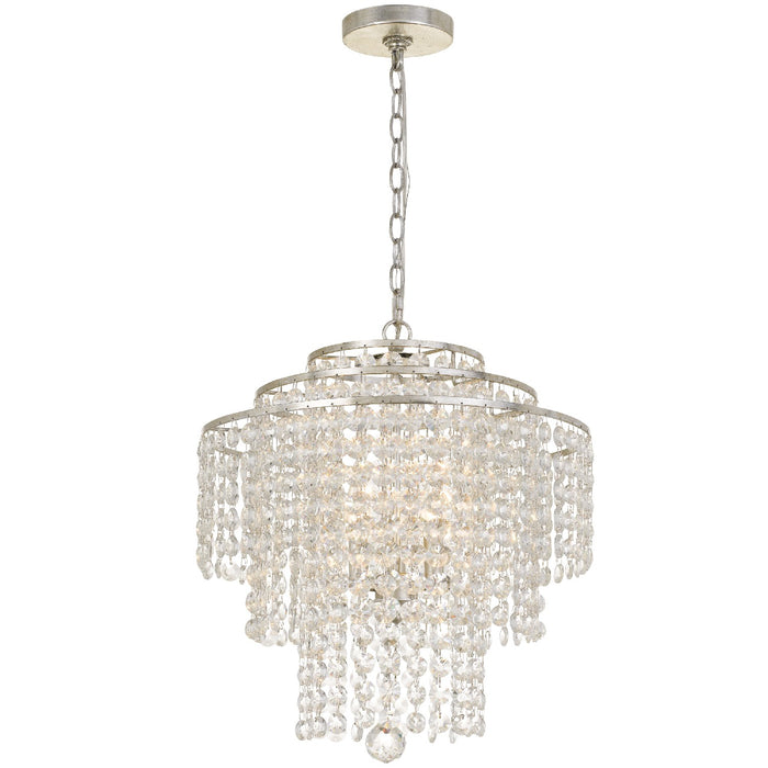 Crystorama ARI-304-SA-CL-MWP Four Light Chandelier, Antique Silver