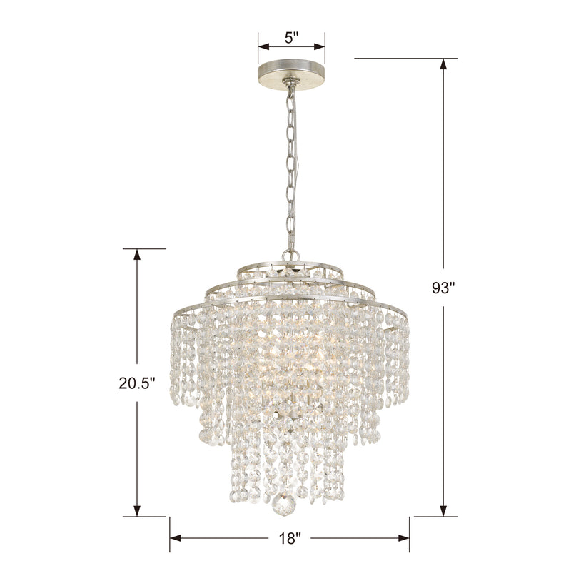Crystorama ARI-304-SA-CL-MWP Four Light Chandelier, Antique Silver