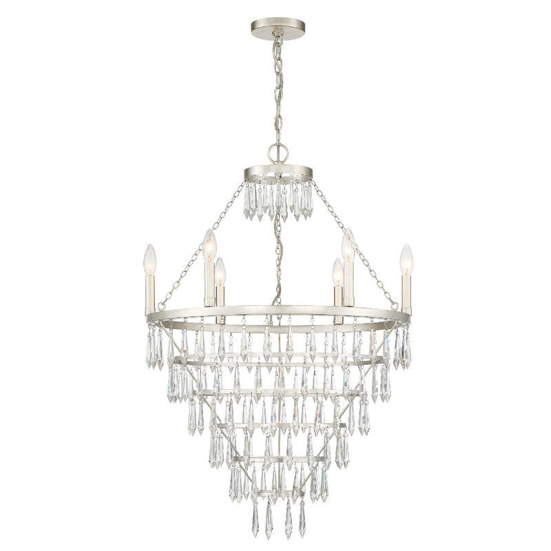 Crystorama LUC-A9066-SA Six Light Chandelier, Antique Silver