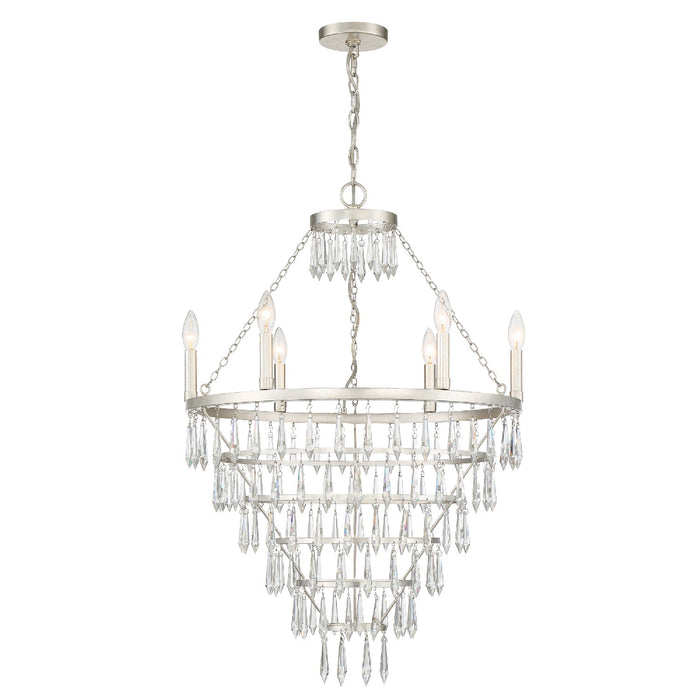Crystorama LUC-A9066-SA Six Light Chandelier, Antique Silver