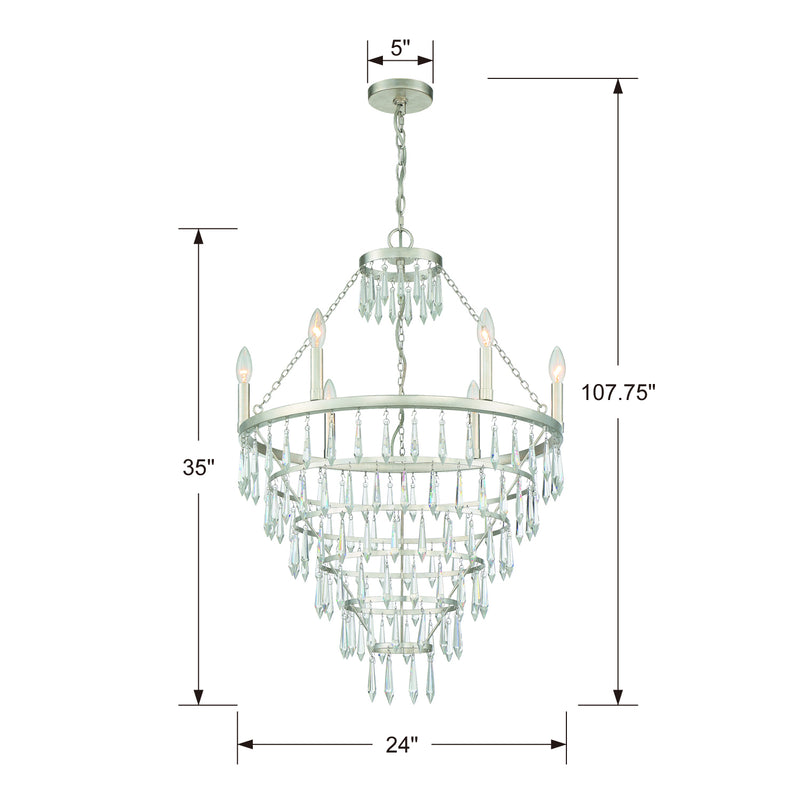 Crystorama LUC-A9066-SA Six Light Chandelier, Antique Silver