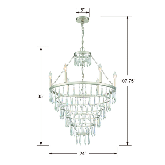 Crystorama LUC-A9066-SA Six Light Chandelier, Antique Silver