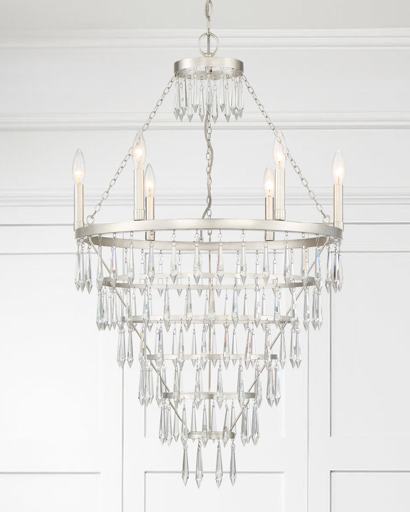 Crystorama LUC-A9066-SA Six Light Chandelier, Antique Silver