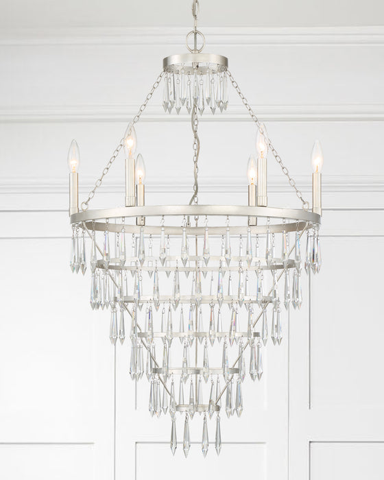 Crystorama LUC-A9066-SA Six Light Chandelier, Antique Silver